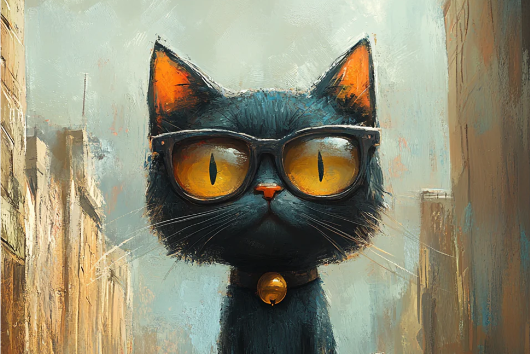 Chic Feline Flair: The Cool Black Cat with Glasses Art Print