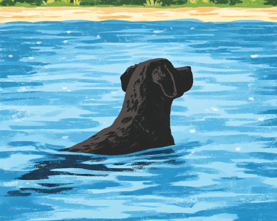 Dive Into Serenity: The Black Labrador Swimming Art Print