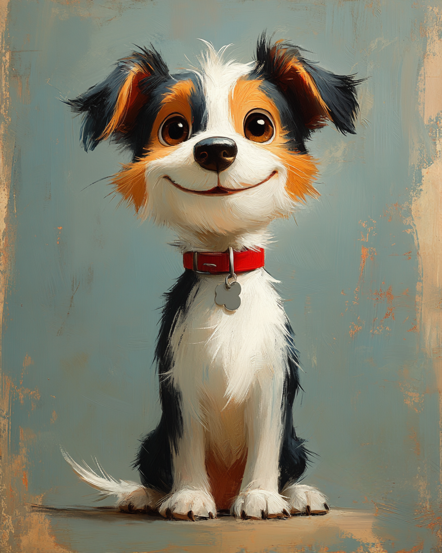 Charming Cartoon Dog with Red Collar Art Print