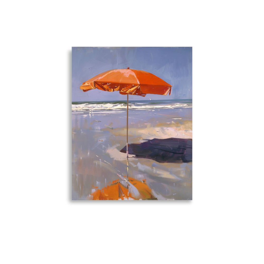 Seaside Shade: Solitary Orange Umbrella on the Beach