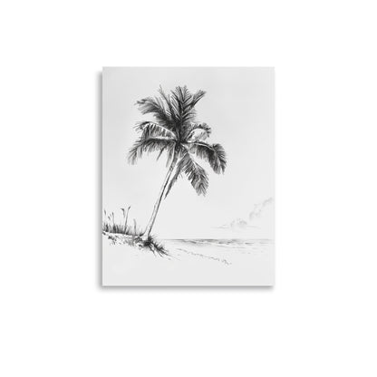 Tropical Palm Beach - Black and White Coastal Landscape Drawing