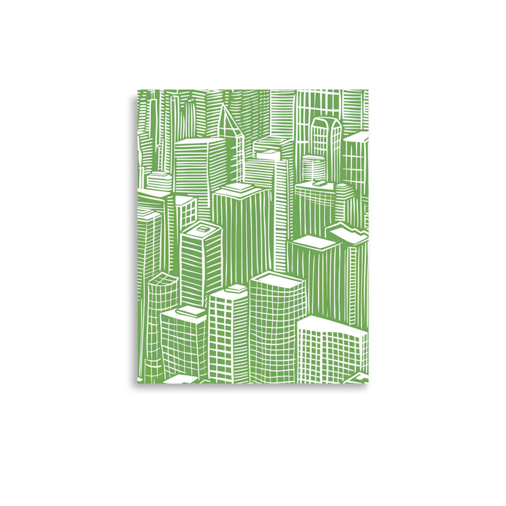 Verdant Urban Labyrinth - Green and White Chicago Skyline Art