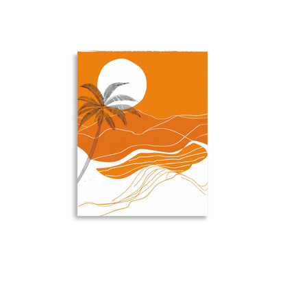 Sunkissed Solitude - Orange Sunset and Palm Silhouette Art