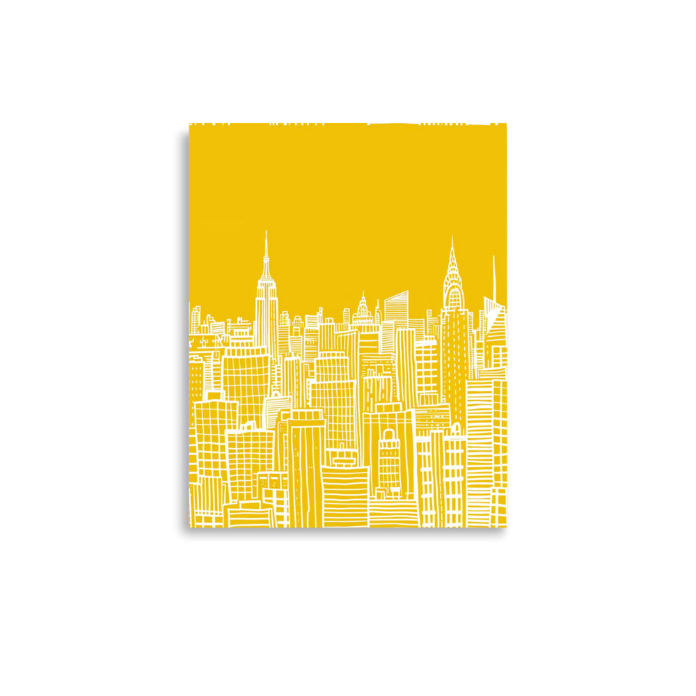 Urban Sunshine - Yellow and White New York City Skyline Line Art