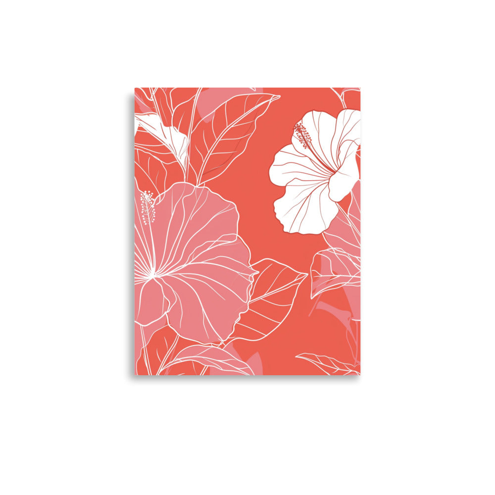 Coral Elegance - Pink and White Hibiscus Line Art