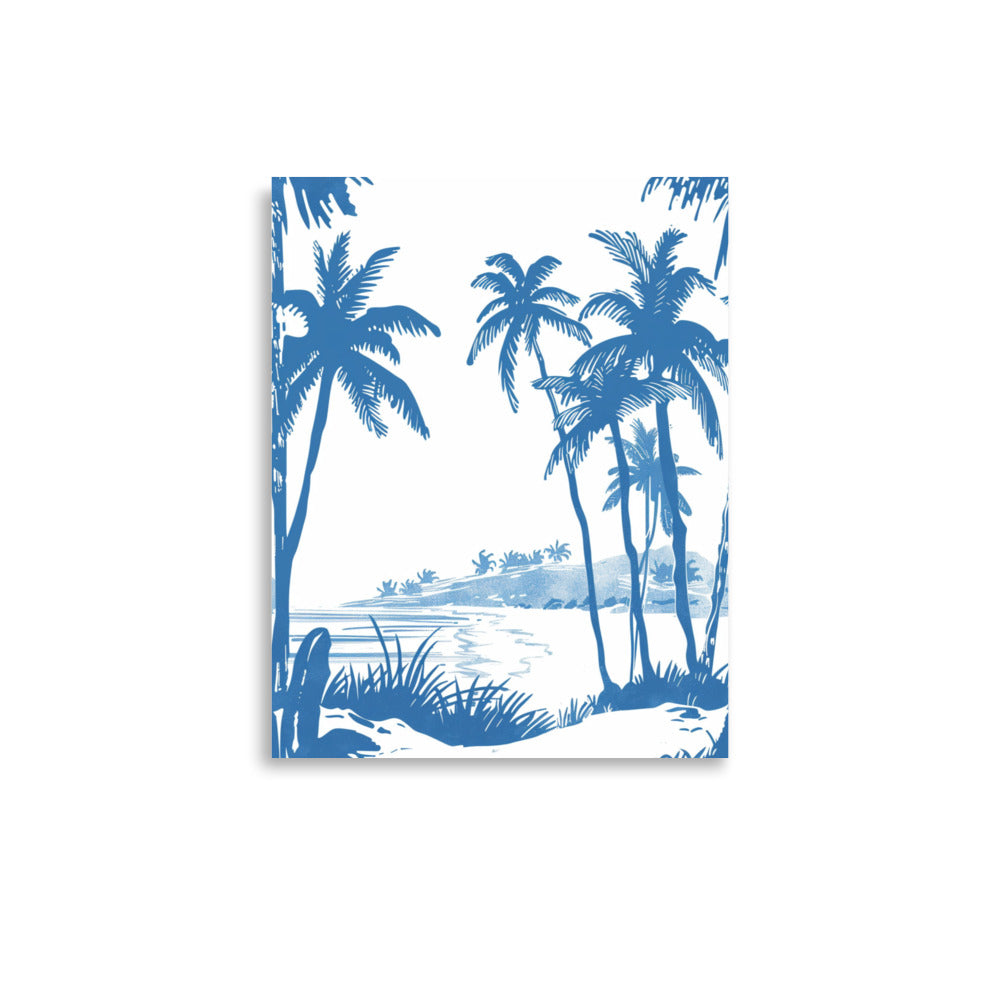 Azure Palm Serenade - Blue Tone Tropical Beach Line Art