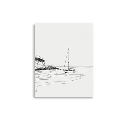 Coastal Haven Sketch - Minimalist Sailboat by the Shoreline Drawing