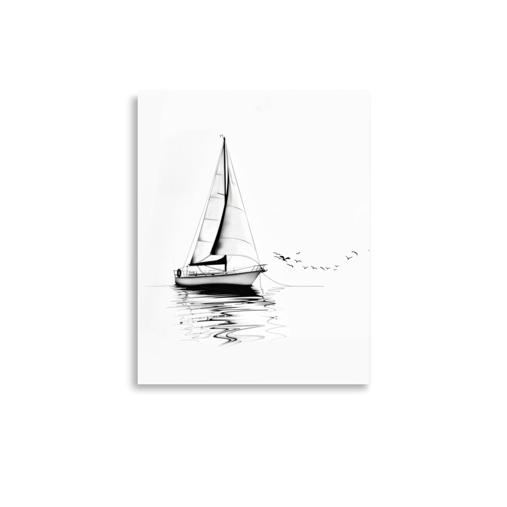 Sailing Serenity - Minimalist Sailboat on Calm Waters Line Drawing