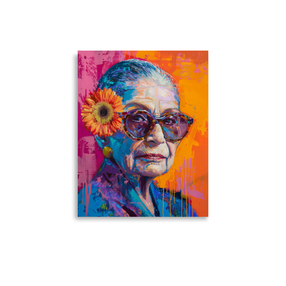 Vibrant Ruth Bader Ginsburg Portrait with Sunflower