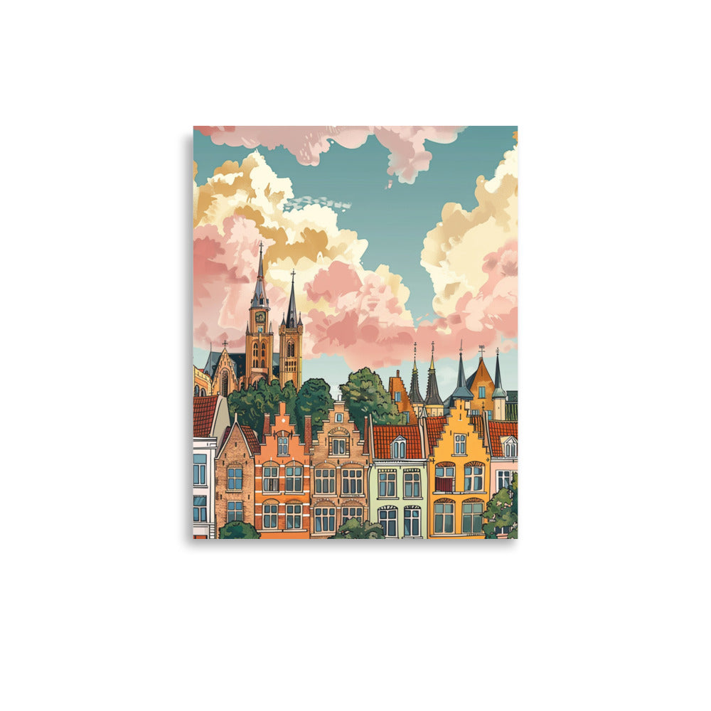 Whimsical Brugge Skyline Art: Colorful Belgian Cityscape