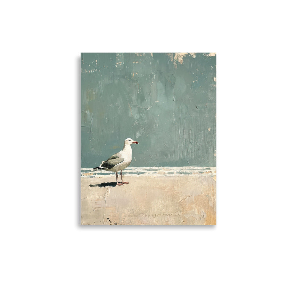 Minimalist Seagull Beach Art: Tranquil Coastal Painting