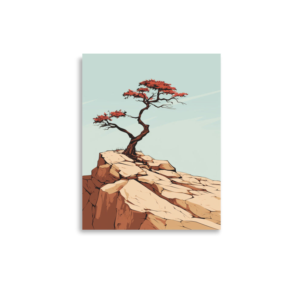 Solitary Tree on Cliff: Minimalist Artwork of Nature’s Resilience