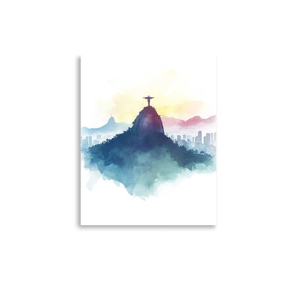 Serene Majesty: Watercolor Panorama of Rio de Janeiro's Christ the Redeemer