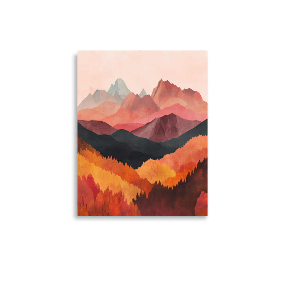 Crimson Peaks: Minimalist Watercolor of Autumn in the Mountains