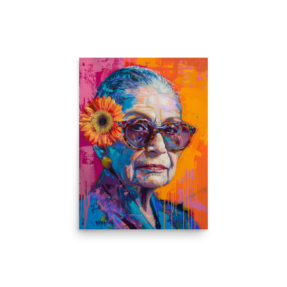 Vibrant Ruth Bader Ginsburg Portrait with Sunflower