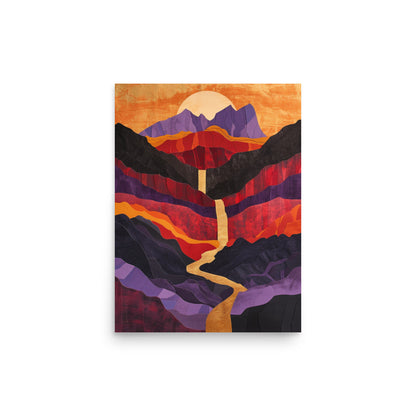 Vibrant Desert Landscape Art: Red and Purple Paper Cut Masterpiece