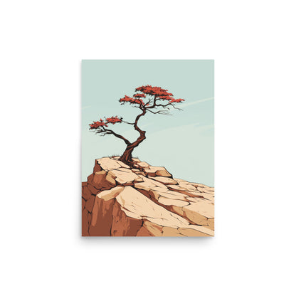 Solitary Tree on Cliff: Minimalist Artwork of Nature’s Resilience