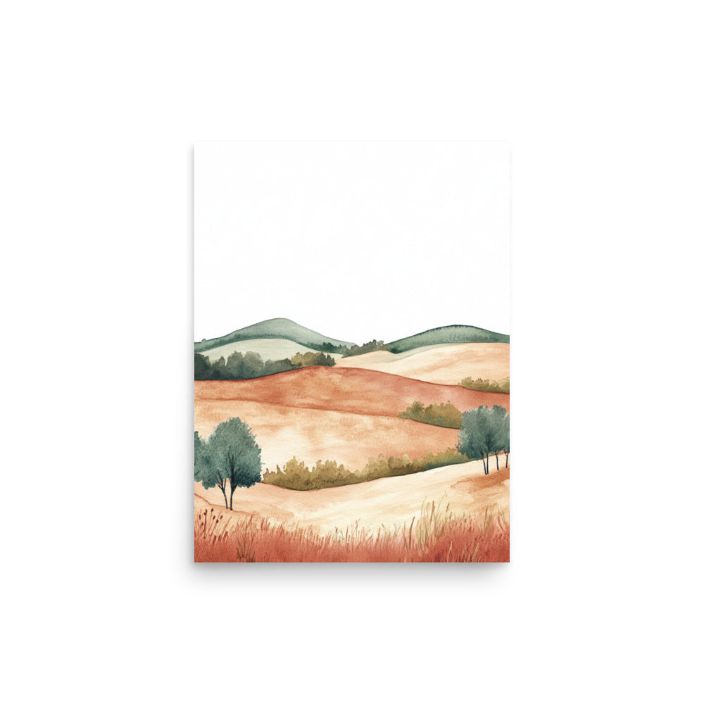 French Countryside Serenity – Minimalist Watercolor Landscape