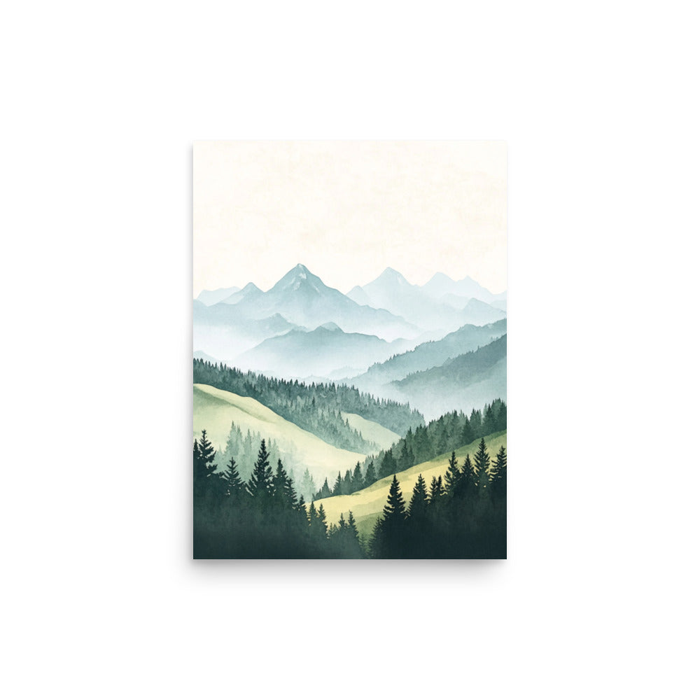 Majestic Swiss Alps – Minimalist Watercolor Landscape