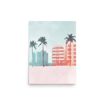 Sunset Skyline – Minimalist Miami Beach Watercolor Art