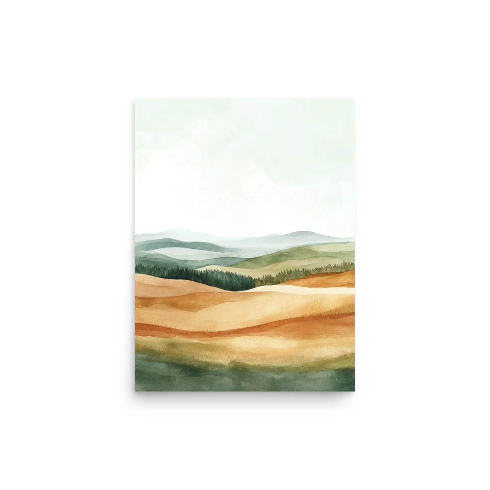 Scottish Rolling Hills – Minimalist Watercolor Landscape Art Print