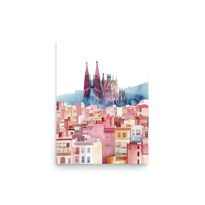 Barcelona Dreamscape: Watercolor of Sagrada Família and Cityscape