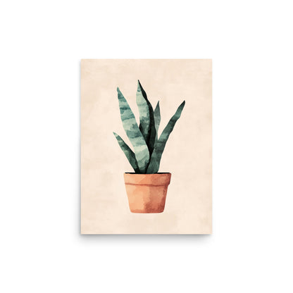 Earthy Elegance: Minimalist Watercolor of a Snake Plant in a Terracotta Pot