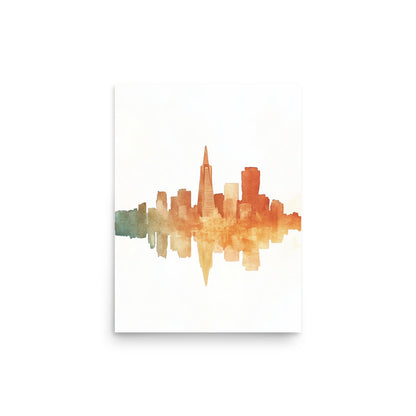 Golden Hues: Minimalist Watercolor of the San Francisco Skyline