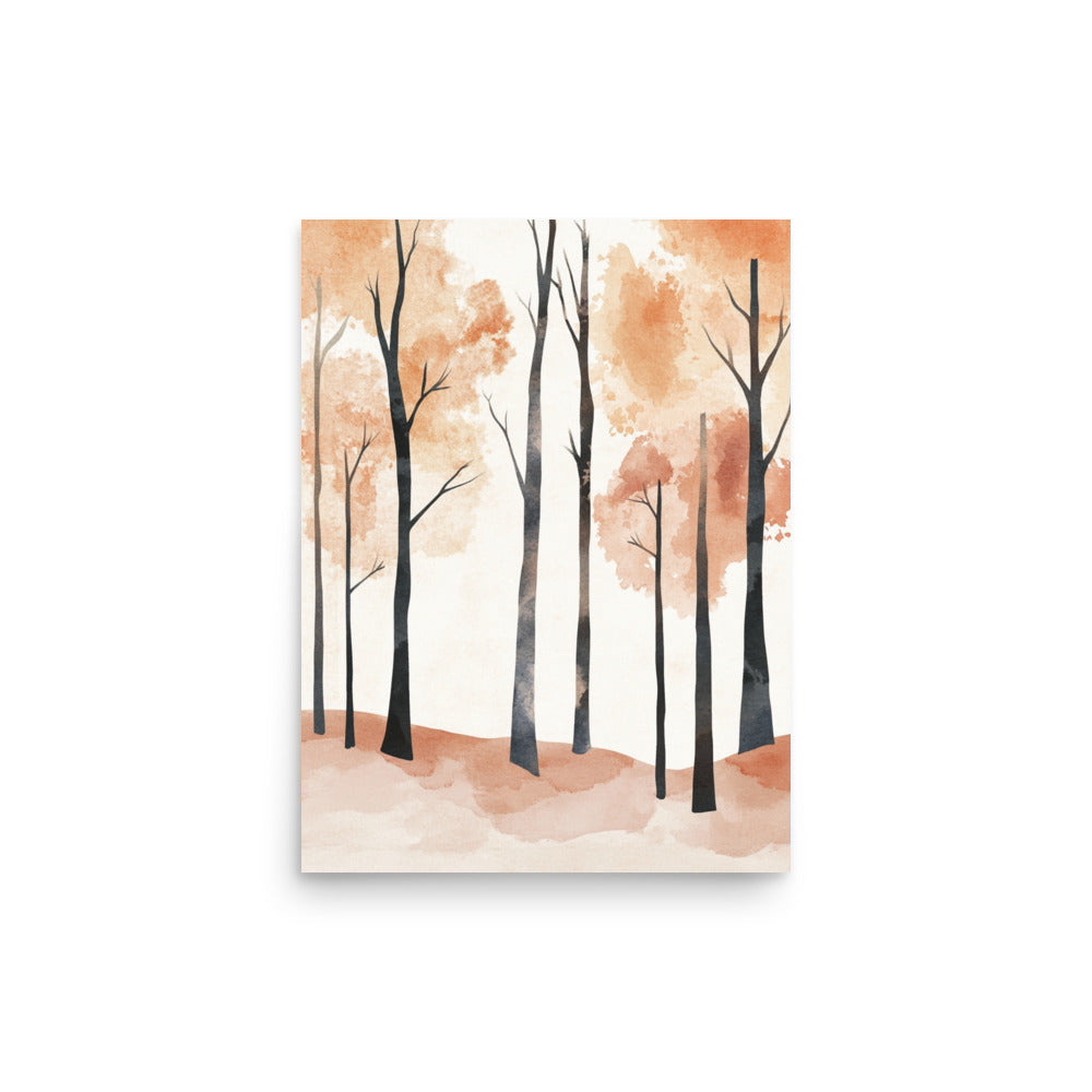 Whispers of Autumn: Minimalist Watercolor of an Autumn Forest