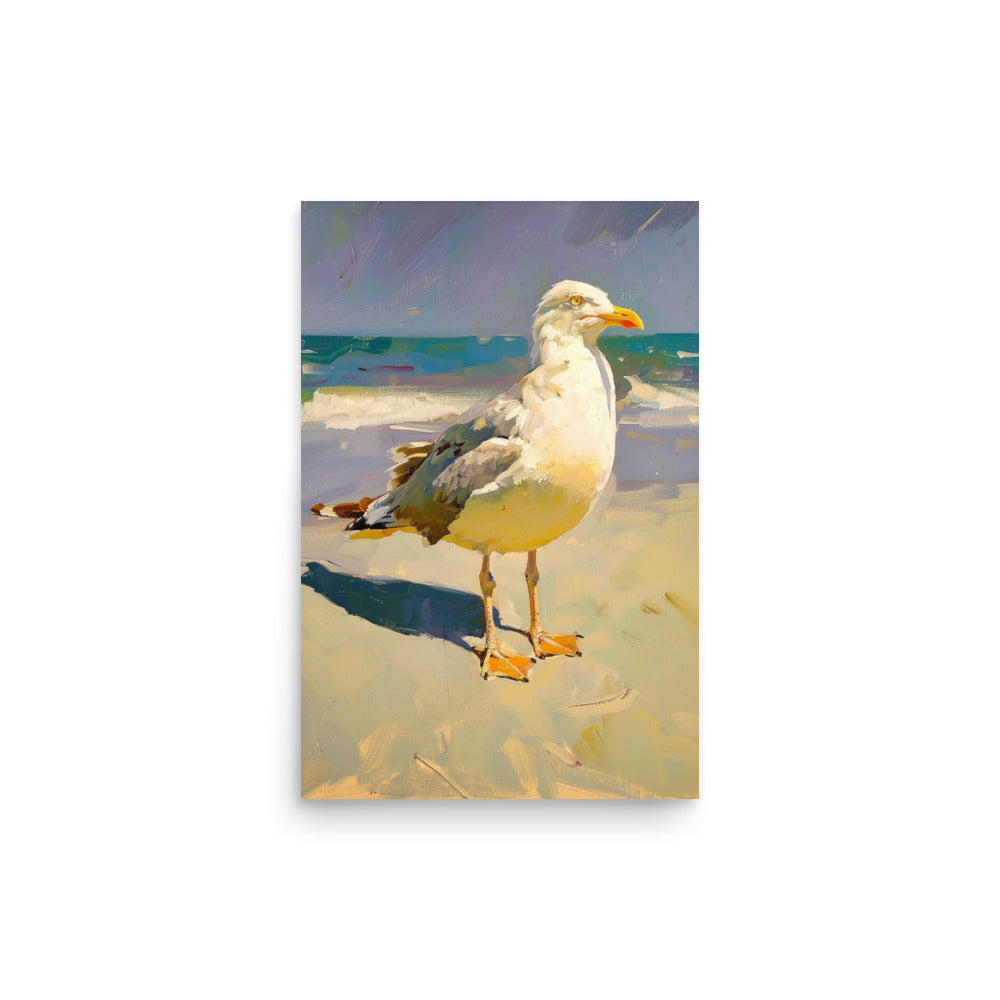 Coastal Observer: Seagull Portrait on Sandy Shores