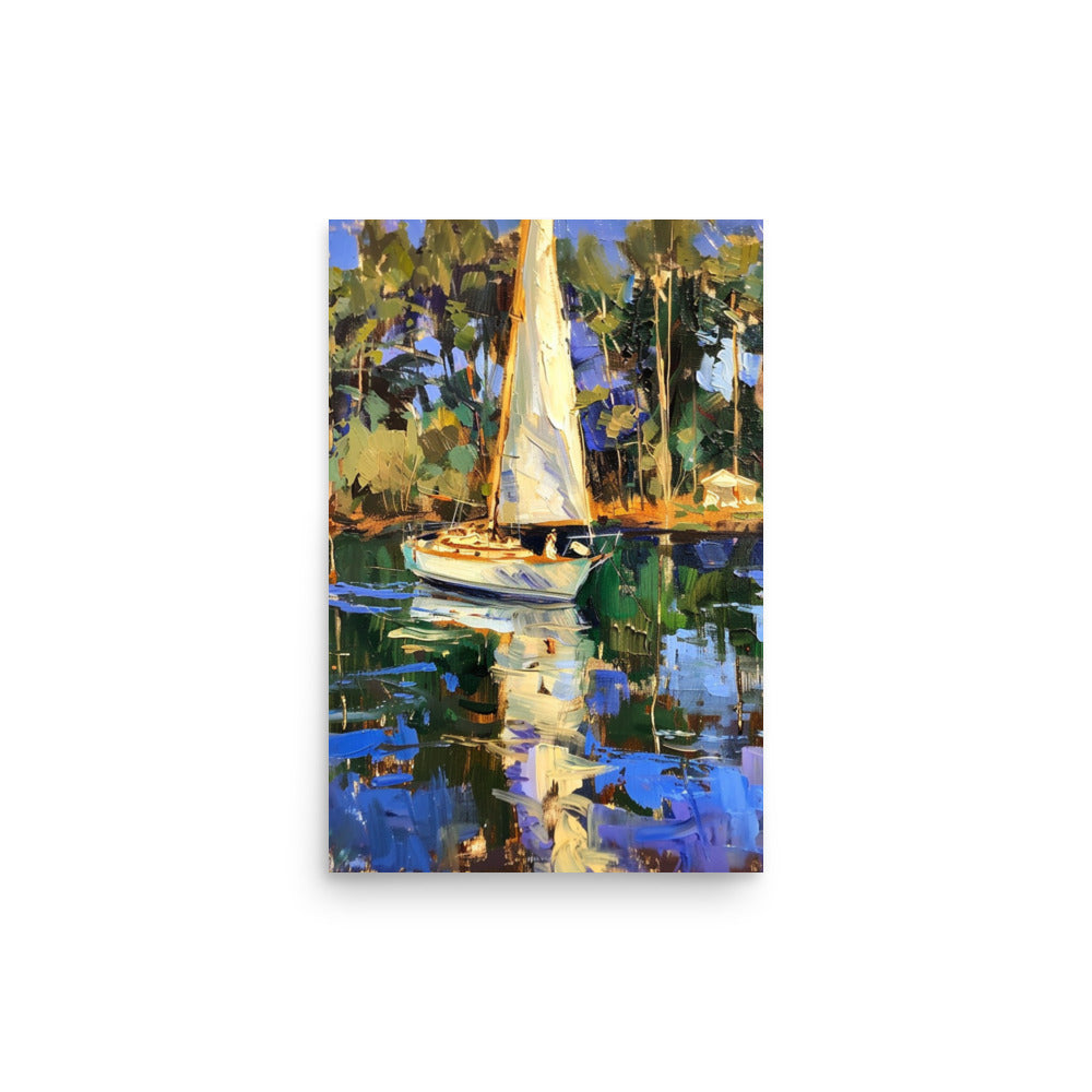 Lakeside Repose: Sailboat Amidst Tranquil Waters