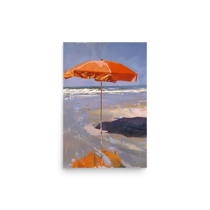 Seaside Shade: Solitary Orange Umbrella on the Beach