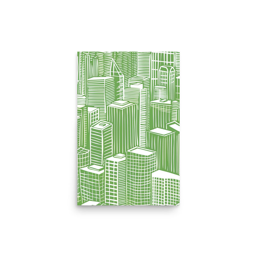 Verdant Urban Labyrinth - Green and White Chicago Skyline Art