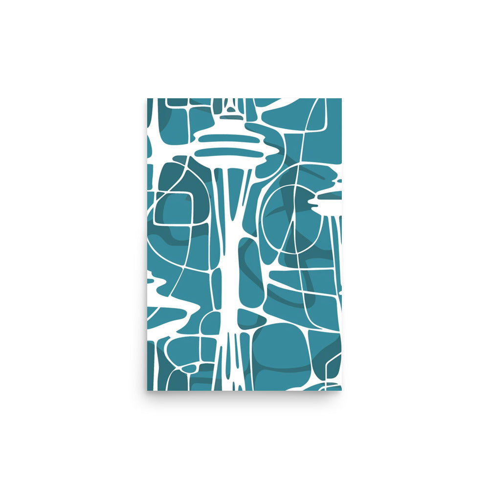 Abstract Metropolis - Blue and White Seattle Inspired Line Art