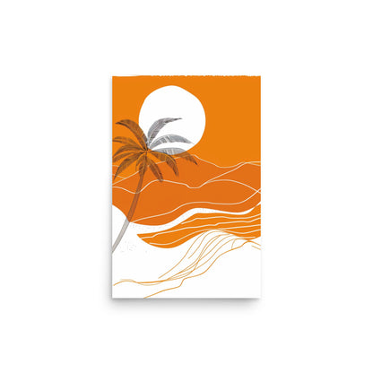 Sunkissed Solitude - Orange Sunset and Palm Silhouette Art