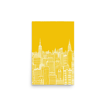 Urban Sunshine - Yellow and White New York City Skyline Line Art