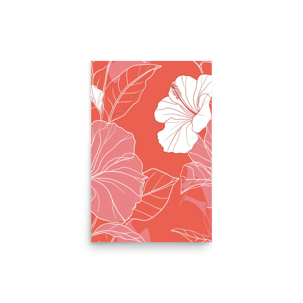 Coral Elegance - Pink and White Hibiscus Line Art