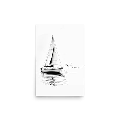 Sailing Serenity - Minimalist Sailboat on Calm Waters Line Drawing