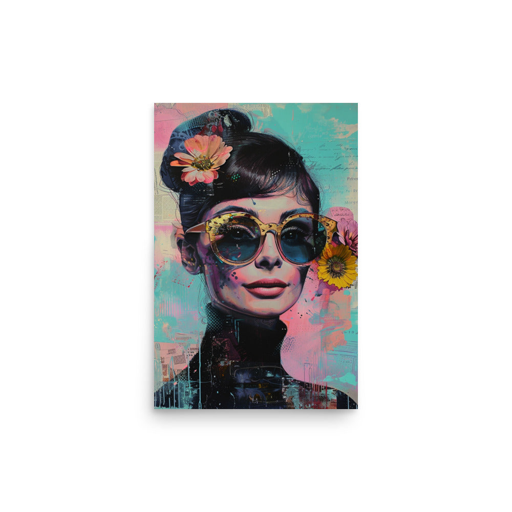 Modern Audrey Hepburn Portrait in Pastel Colors