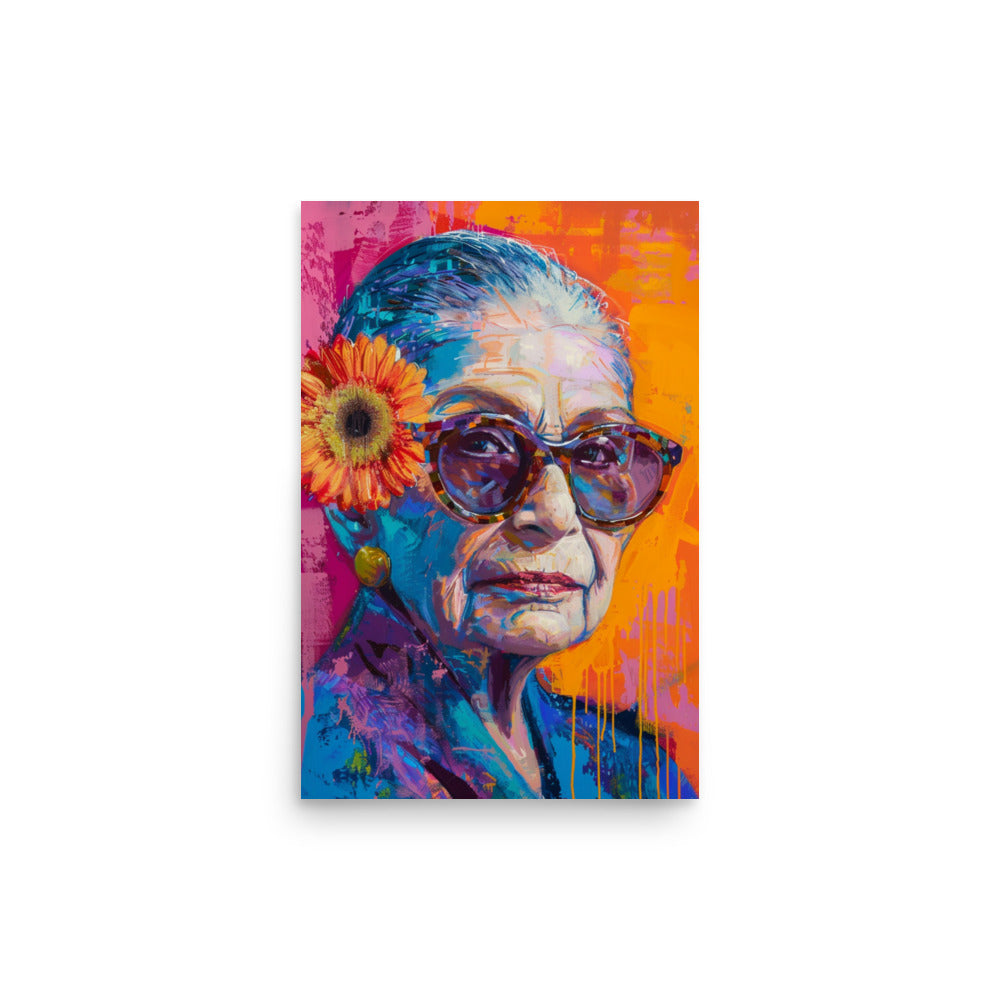 Vibrant Ruth Bader Ginsburg Portrait with Sunflower