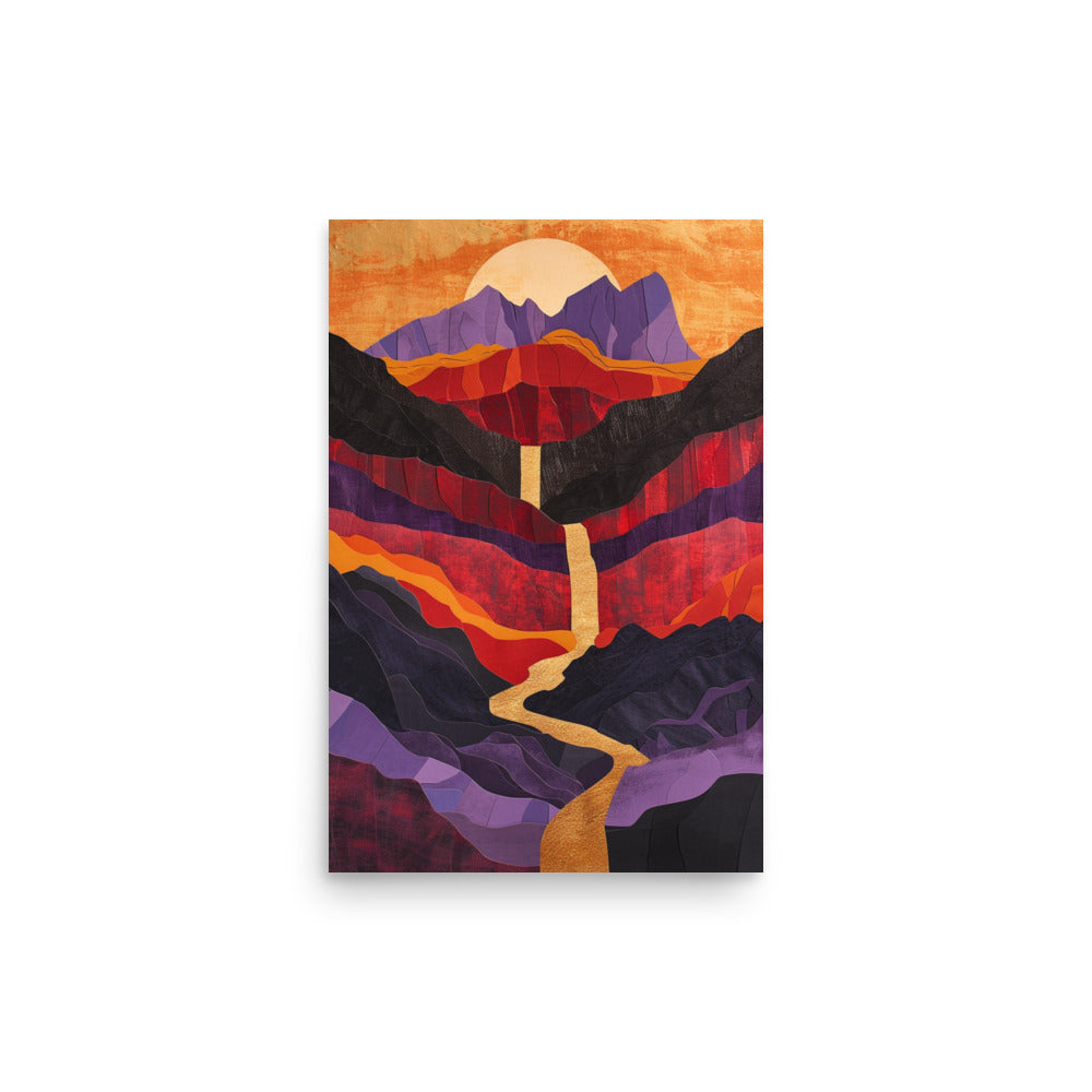 Vibrant Desert Landscape Art: Red and Purple Paper Cut Masterpiece