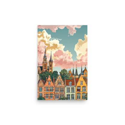 Whimsical Brugge Skyline Art: Colorful Belgian Cityscape