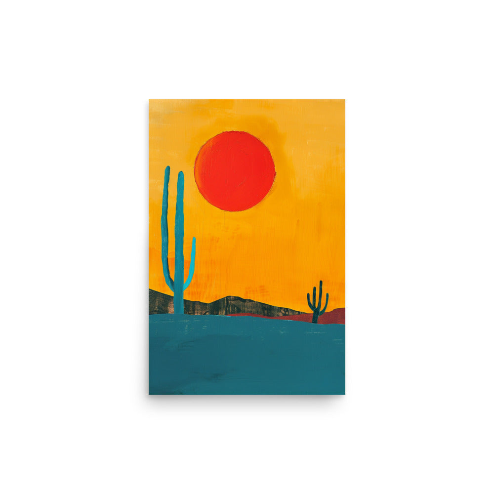 Mid-Century Desert Art: Simplistic Sunset Scene