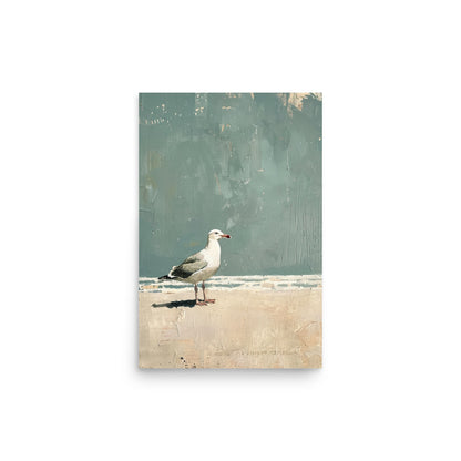 Minimalist Seagull Beach Art: Tranquil Coastal Painting