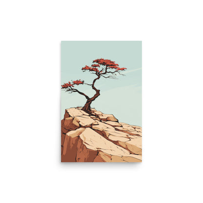 Solitary Tree on Cliff: Minimalist Artwork of Nature’s Resilience