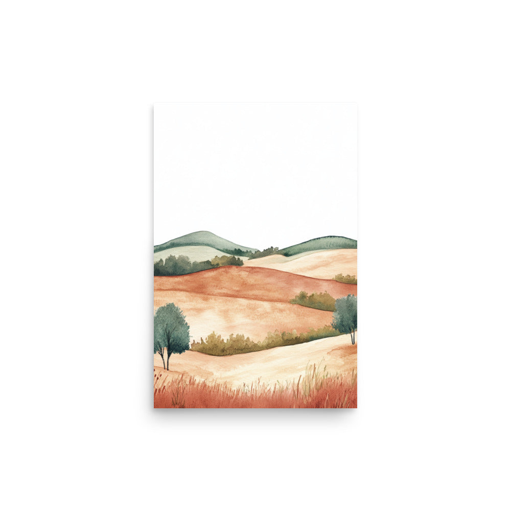 French Countryside Serenity – Minimalist Watercolor Landscape