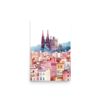 Barcelona Dreamscape: Watercolor of Sagrada Família and Cityscape