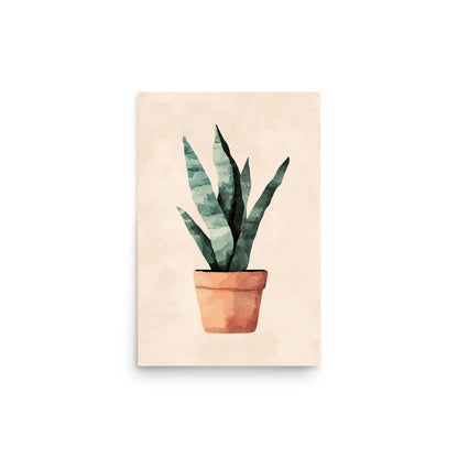 Earthy Elegance: Minimalist Watercolor of a Snake Plant in a Terracotta Pot