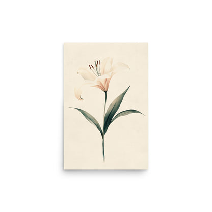 Timeless Grace: Minimalist Watercolor of a Lily in Bloom