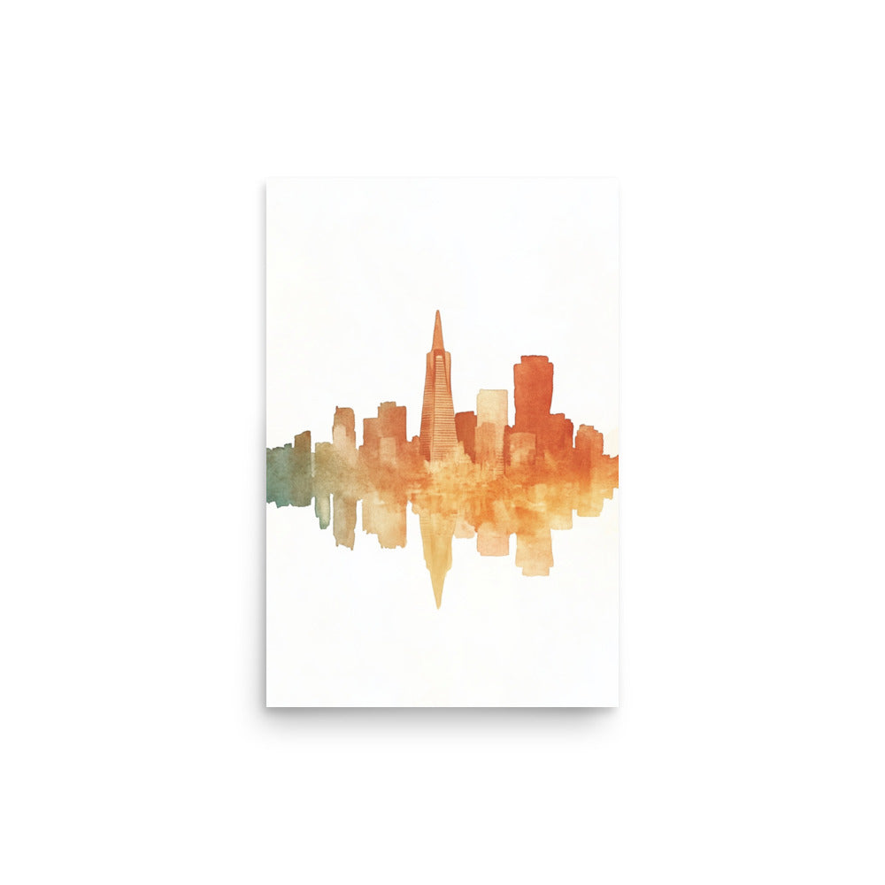 Golden Hues: Minimalist Watercolor of the San Francisco Skyline